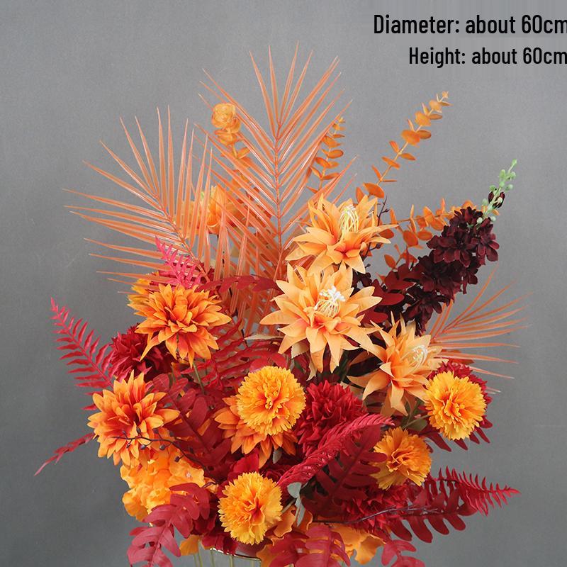 Herbstliche orange Seidenblumentöpfe für die Dekoration des Hochzeitsgangs