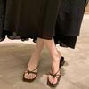 Fashion 2025 Summer New Fashion Cross Tie Hollow Closed Toe Sandals Square Head Heels Lightweight Comfortable Slip On Flat Slippers