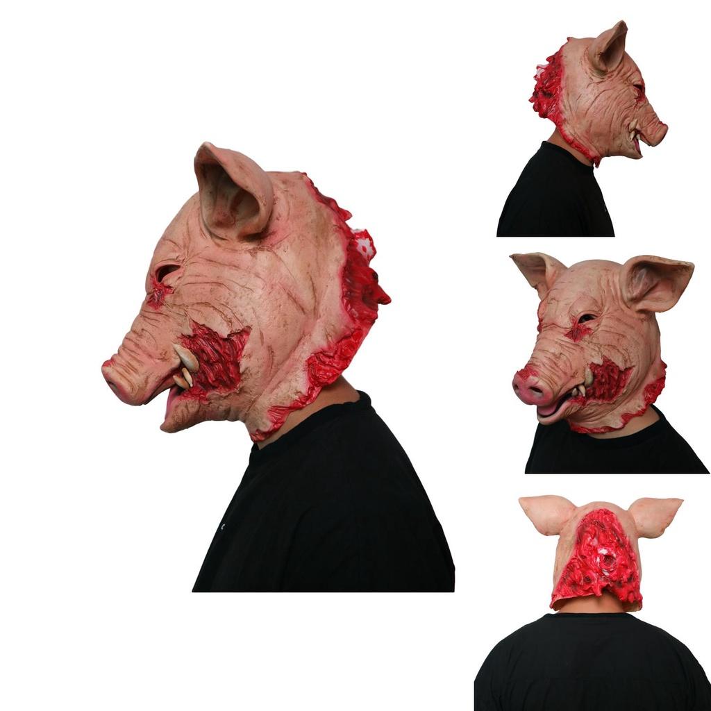 Disturbing Halloween Pig Head Mask For Masquerade Parties Animal Cosplay Latex Hood