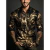 Men's Symmetrical Fluid Pattern Printed Long Sleeved Shirt with Lapel Buttons, Nightclub Party Trendy Men's Top