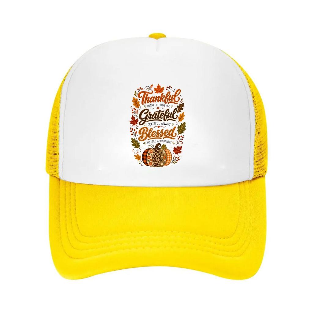 Autumn Harvest Gratitude Script Quot Mesh Baseball Cap Casual Hat Outdoor For Womens Unisex FeUnisex