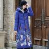 Vintage-Blumendruck, für Damen, Winter, mit Kapuze, große Tasche, X-lang, winddicht, warm, Pufferjacke, Baumwolle, gepolstert, Parkas, Mantel