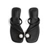 Summer Narrow Band Women Slipper Fashion Metal Decoration Low Heel Slip On Ladies Elegant Slides Casual Outdoor Beach Flip Flop
