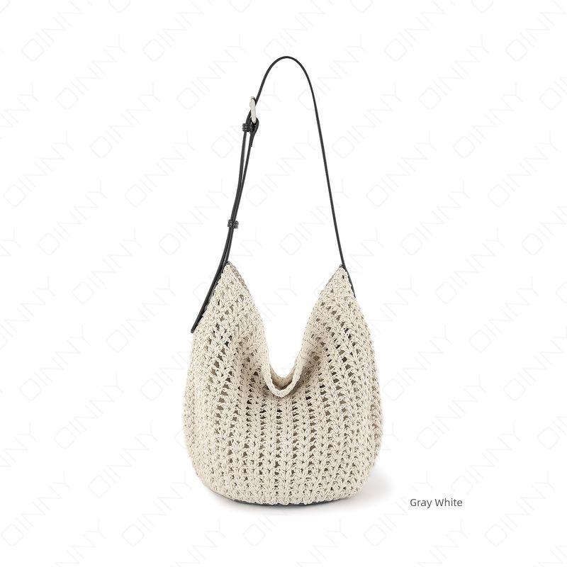 

Woven Hollow Bag Women s 2025 New Arrival Summer Seaside Vacation Travel Tote Bag Beach Bag Shoulder Underarm Gray White
