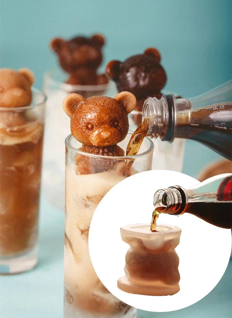 3D Ice Cube Maker Little Bear Shape Chocolate Cake Mould Tray Cream DIY Tool Whiskey Wine Cocktail Silicone Mold