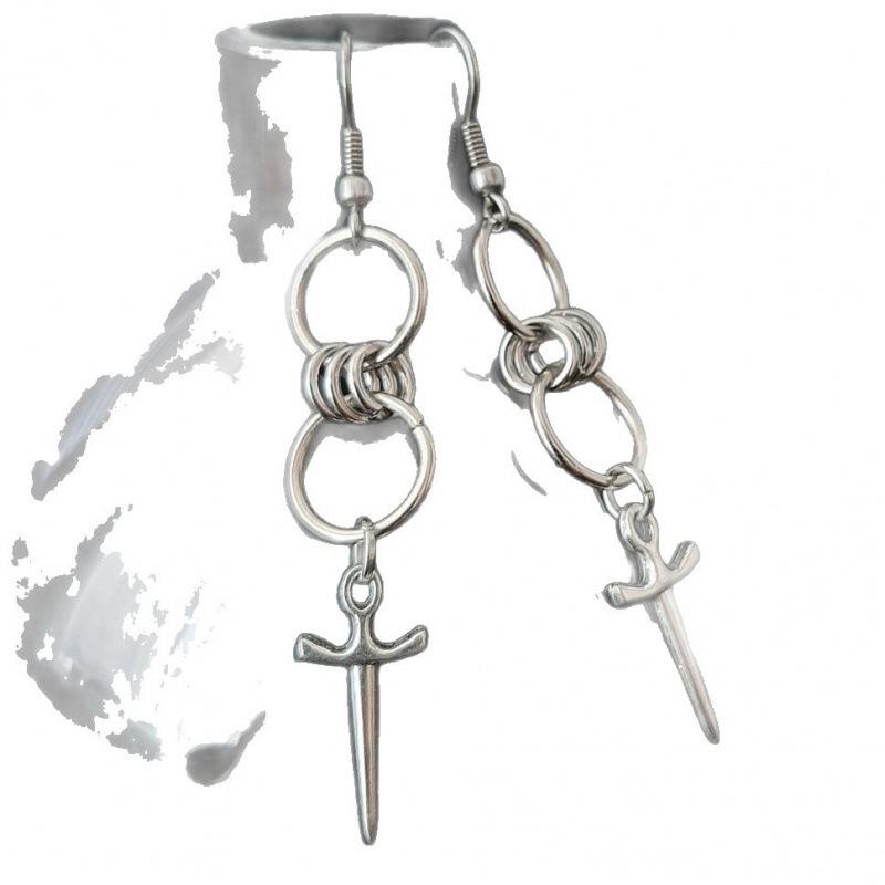 Gothic Double Hoop Earrings with Pendant for Women in Punk Style Zinc Alloy