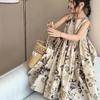 Girls Summer Rustic Floral Dress Round Neck Sleeveless Elegant Thin Halter Dresses