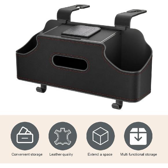 1 PC Car Seat Back Organizer, Car Back Seat Multi-Function Storage Box With 2 Drink Cup Holders, 11.42" X 3.35" Leather Tissue Organizer, Universal
