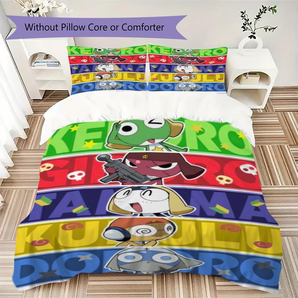 Keroro Pattern Bedding Uilt Set Uilt Cover Pillowcase Home Decoration Birthday Gift (1 * Duvet Cover + 2 * Pillowcase Without Core)