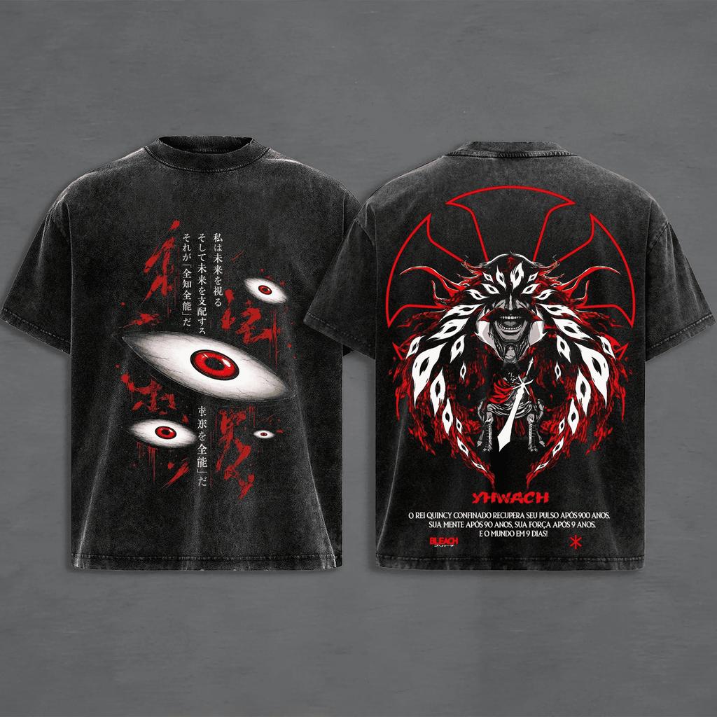 Yhwach Bleach Anime Harajuku T-shirt Vintage Washed Oversized T Shirt Short Sleeve 100% Cotton Tees Tops Men Women Clothing