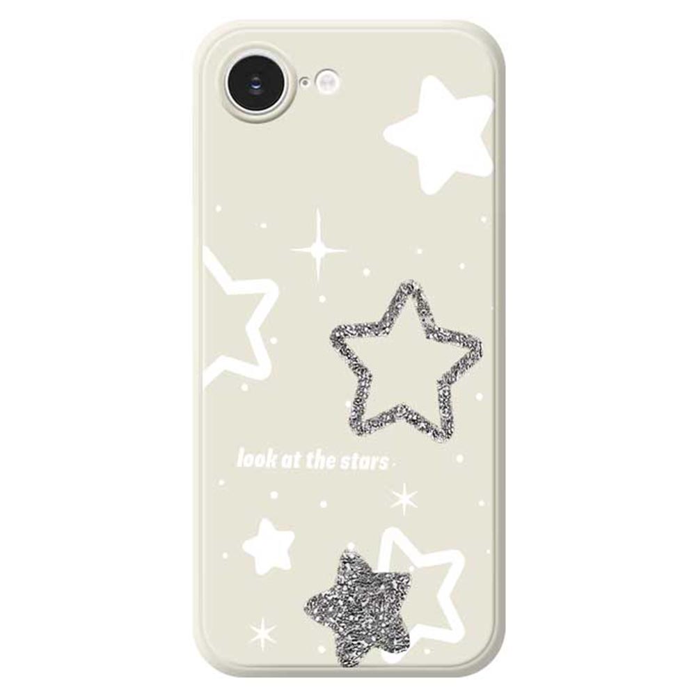 

For iPhone 16e Case Cute Stars Pattern Printing Straight Edge TPU Phone Back Cover Beige