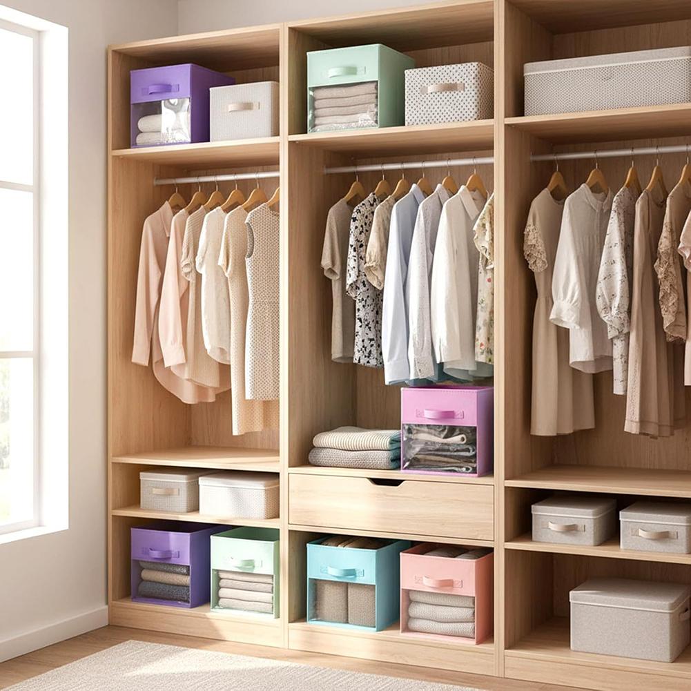 Foldable Storage Boxes with Clear Window Set of 6 Felt Baskets for Organizing Toys Clothes and Books in Various Home Settings