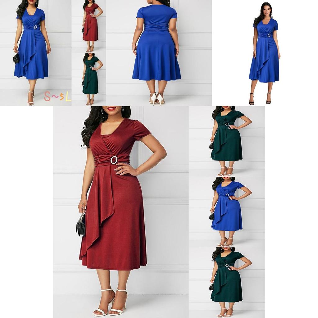 Elegant Plus Size Summer Vogue Sexy Asymmetric Hem V Neck Mini Dress For Parties