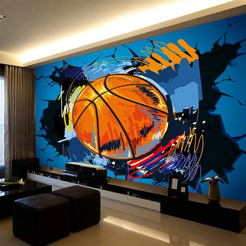 3d Photo Wallpaper Modern Simple Basketball Broken Wall Mural Graffiti Art Wall Painting Wallpaper
