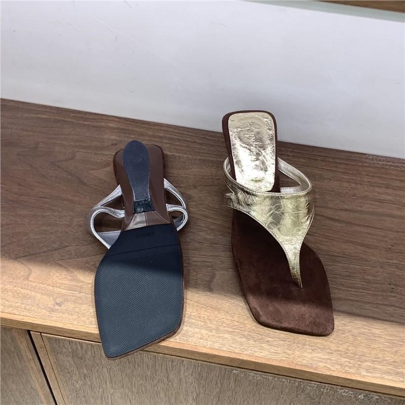Fashion Low Slippers Women Summer Shoes On A Wedge Slides Pantofle Rubber Flip Flops Heeled Mules 2025 Silver Hawaiian High Cotton Fabri