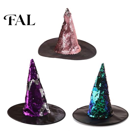 Sparkling Flip Sequin Hat Reversible Witch Hat, Sparkly Glitter Large Wizard Interactive Costume Accessory Halloween Party for Cosplay, Masquerade