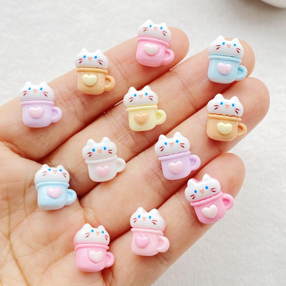 

20Pcs Cute Mini Cartoon Colorful Coffee Cat Nail Art Resin Designer Charms DIY Craft For Nail 3D Decorations Jewelry