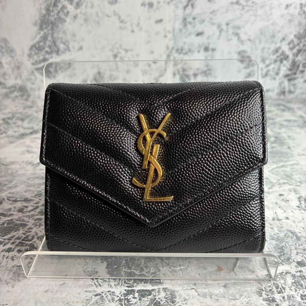 Used SAINT LAURENT Saint Laurent Black YSL Trifold Wallet Black Cassandra Wallet Compact Wallet Black