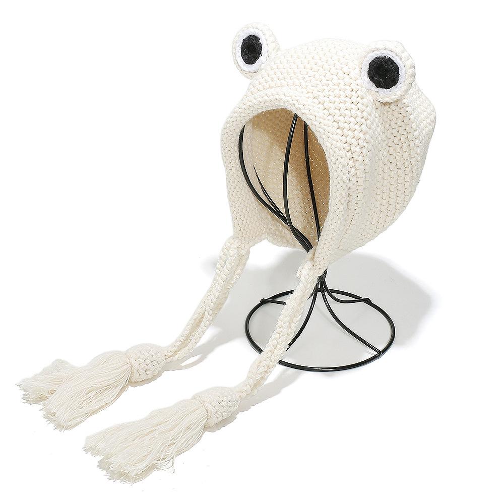 Korean Version of Cute Frog Hat Outdoor Windproof Ear Protection Wool Hat Student Warm Lace-up Knitted Hat Bag Head Hat