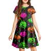 Girls Halloween Printed Short Sleeve Dress with Pockets for Party Costume