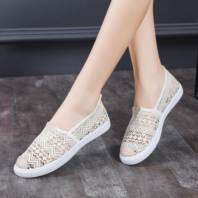Mesh Breathable Shoes for Women Round Toe Woman Footwear Slip On Summer Flat 39 Aesthetic Comfortable and Elegant Cotton New In