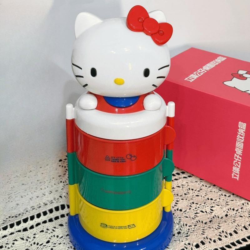 

Cartoon HelloKitty Three-layer Rotatable Storage Box Desktop Ornaments Anime Adorable KT Peripheral Storages Rack Storage Box Gifts