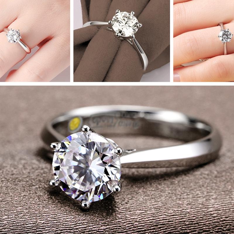 925 Sterling Silver Woman CZ Crystal Wedding Engagement Finger Rings Super Shinning Cubic Zirconia Fine Jewelry, Ring
