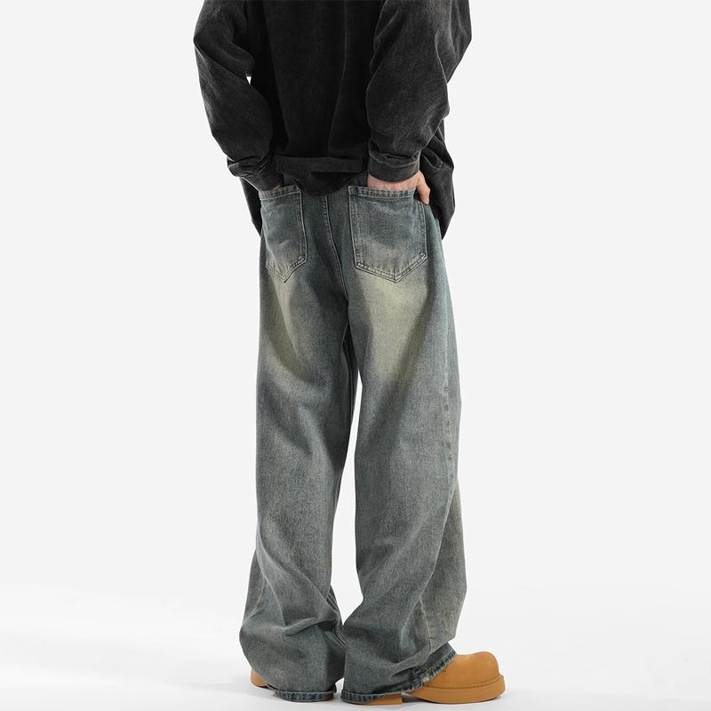 American Retro Washed Old Jeans Men's Spring and Autumn Casual Versatile Trendy Brand Loose Straight Wide-leg Trousers
