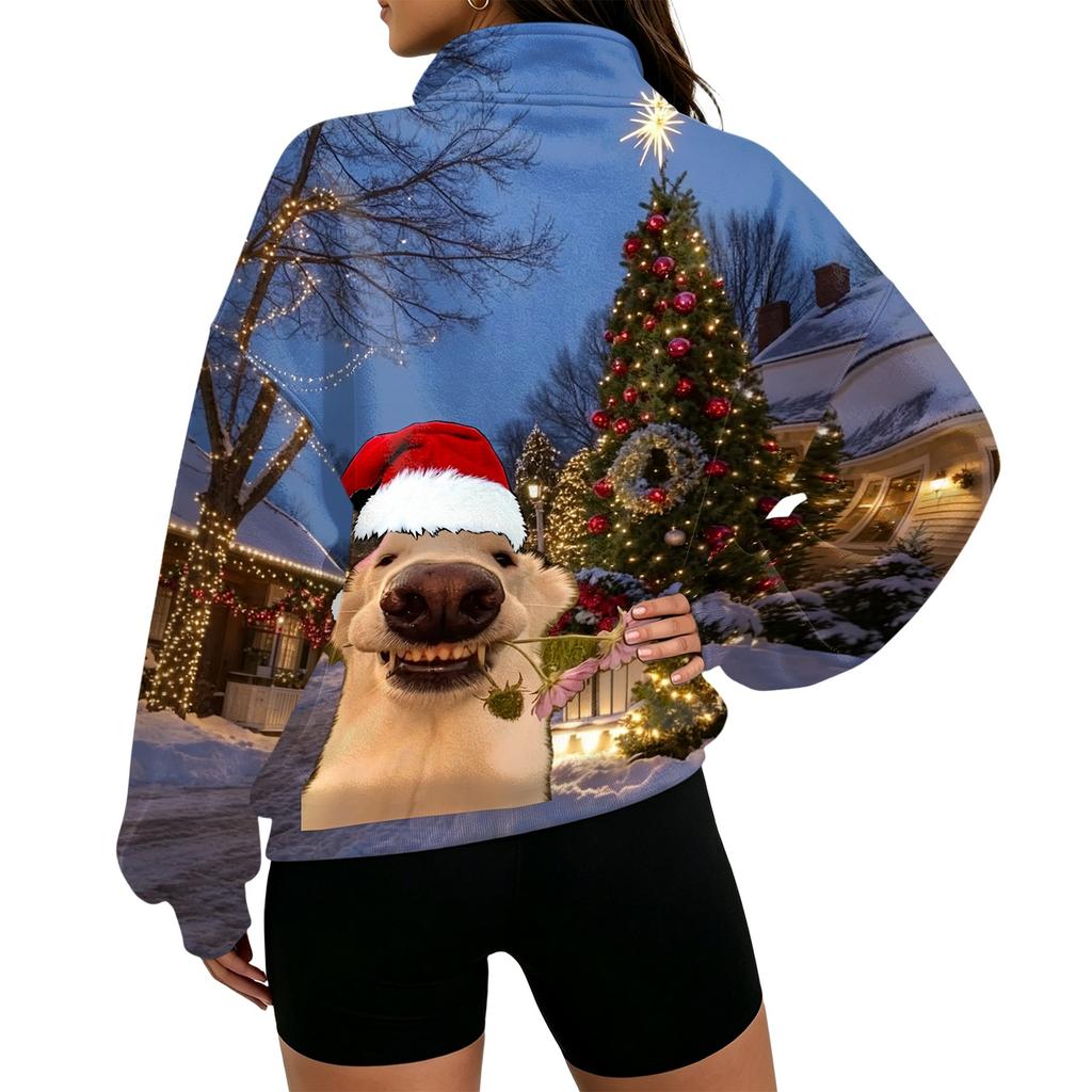 Women's Trendy Printed Half-Zip Sweatshirt Lightweight Casual Pullover for Everyday Wear