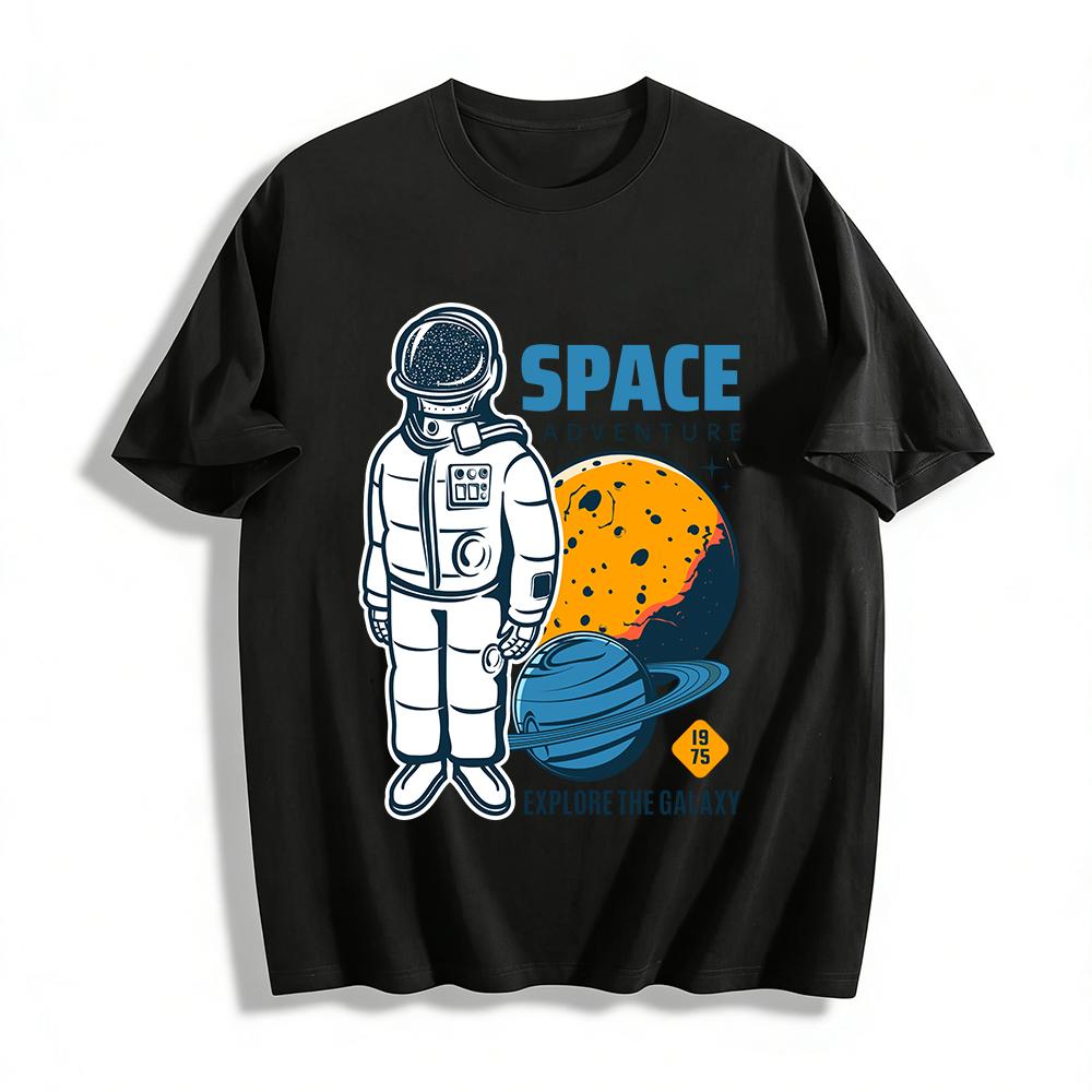 Vintage Space Adventure Astronaut Print Tee Explore Galaxy Casual Top Pure cotton T-shirt XXS