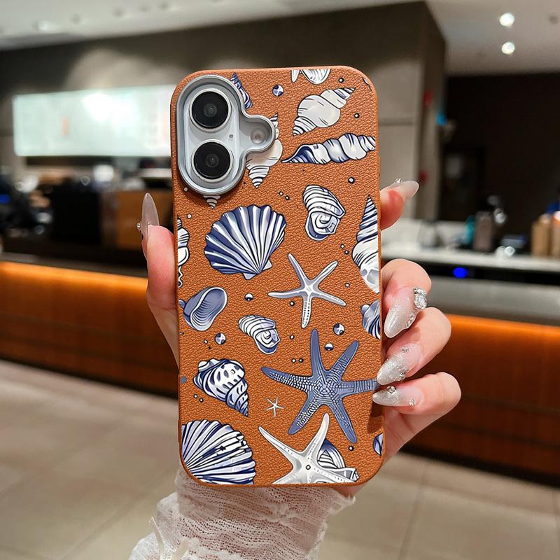 Starfish Printed Silicone Case For iPhone 16 Pro Max 14 15 Plus 13 12 Pro Max 11 Shockproof Leather Texture Soft TPU Phone Cover
