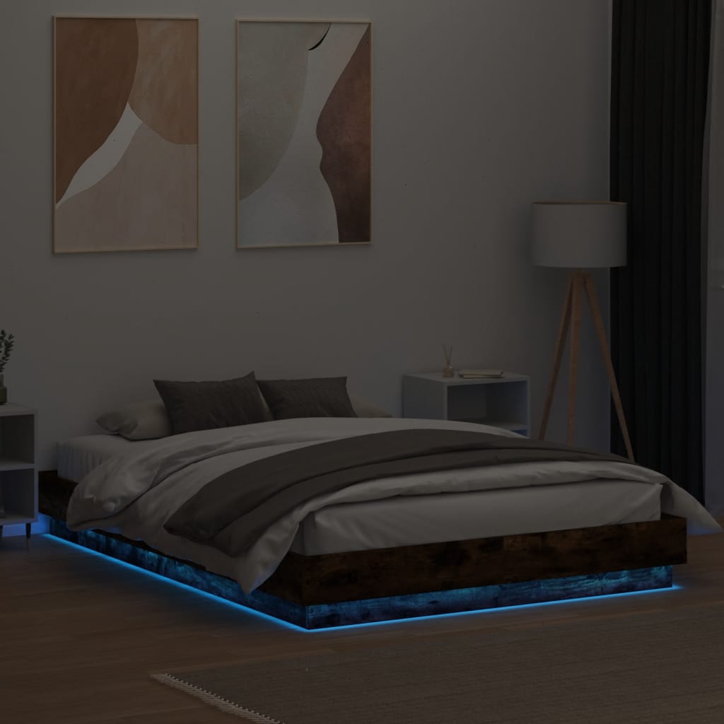 Vidaxl Rama Łóżka Z Oświetleniem Led, Przydymiony Dąb, 120X200 Cm
