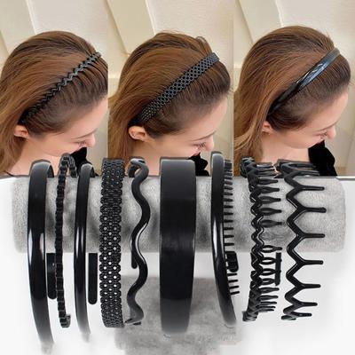 Schwarzes Stirnband für Erwachsene, Gesichts-Haarband, weiblicher Kopfschmuck, Finishing von gebrochenem Haar mit rutschfester Haarnadel mit Zähnen