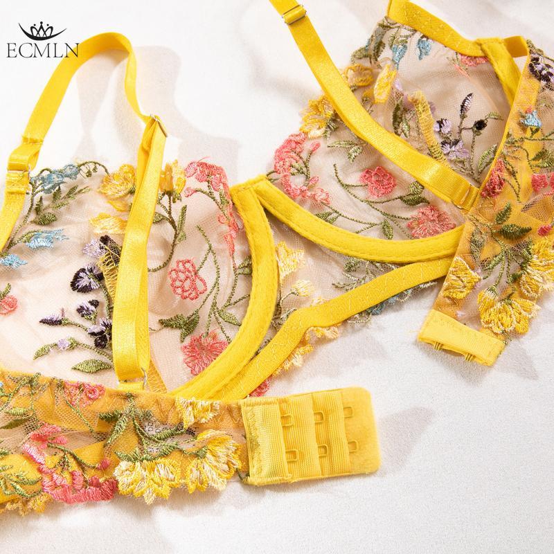 Vibrant Floral Embroidery Underwire Thong Thigh Straps Lingerie Set