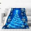 1pc Soft Christmas Tree Print Plush Blanket Blue Xmas Theme Snowflake All Season Use Washable Throw Blanket for Girls Daughter