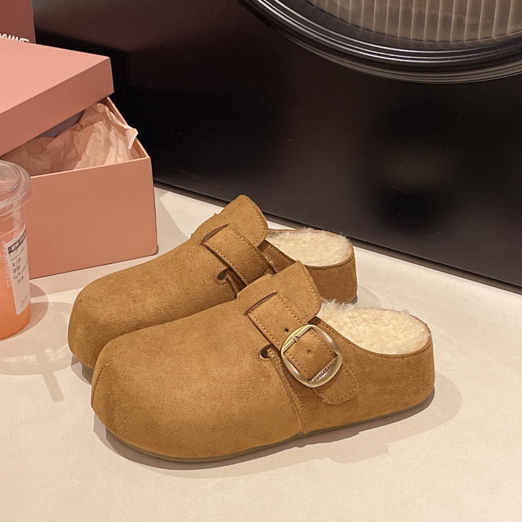 Thick bottom inner height increase velvet bag head women wear new autumn and winter retro bag head Mao Mao cotton shoes