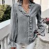 Women's Winter Tops Women's French Plaid Ruffle Button Blouse