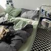Solid-color Japanese Pure Cotton Four-piece Bed Cover Set with Double-sided Washed Cotton Bed Sheets and Quilt Cover