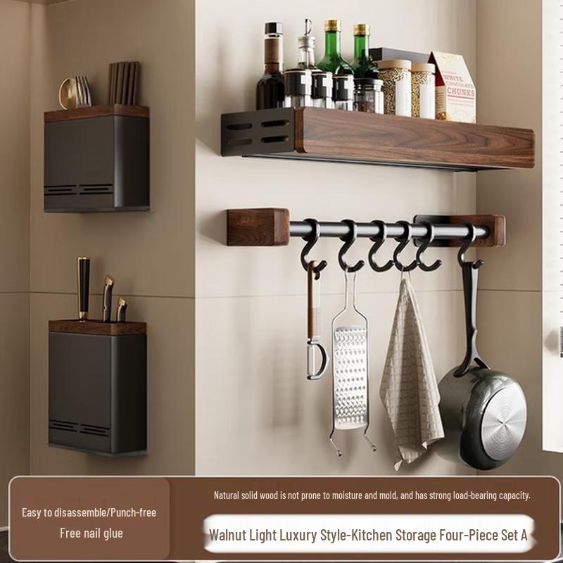 

DANLE Walnut Wood No-Drill Kitchen Storage Set