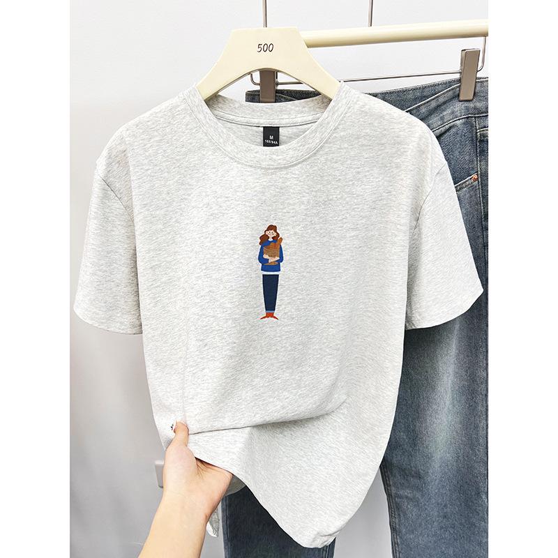

2024 New Korean Cartoon Print Cotton Loose Plus Size Women s Short Sleeve T-Shirt XL