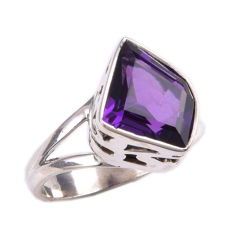 Natürlicher afrikanischer Amethyst Edelstein Handarbeit 925 Massiv Silber Geschenk Ring S.7 W8j49