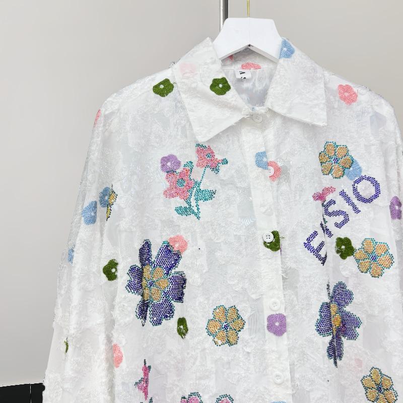 Fashion Flowers Casual Loose Shirts for Women Spring and Autumn New Long Sleeve Women's Blouses Tops Elegant Single Breasted Simple Ladies Shirt 25835