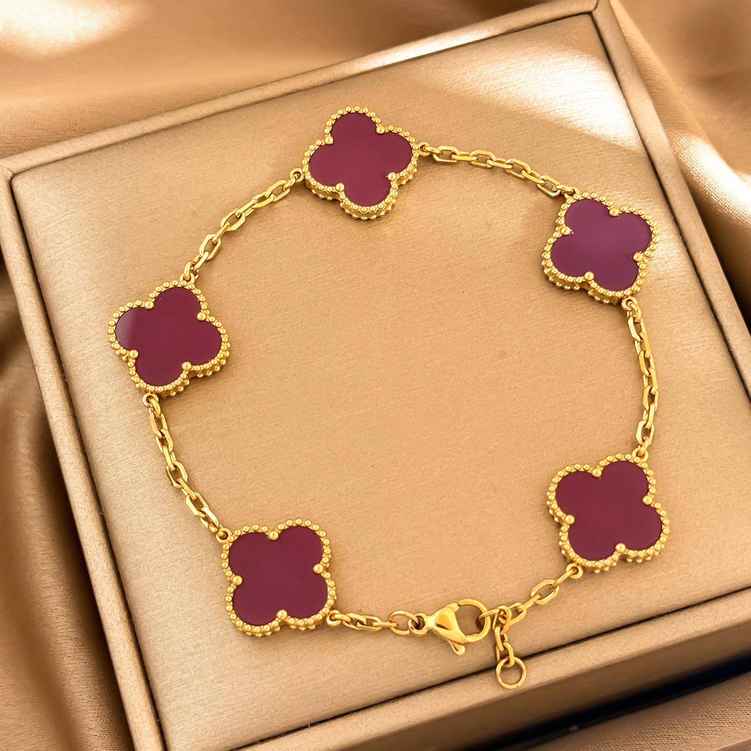 

Браслет из титановой стали 15 мм Четырехлистный клевер Высококачественный браслет Пятицветок 18K Не выцветающий женский браслет