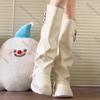 Fashion 2025 Punk Style Splicing Thick Bottom Women Knee-High Boots Fashion Zipper Female Pleated Knight Long Booties Shoes
