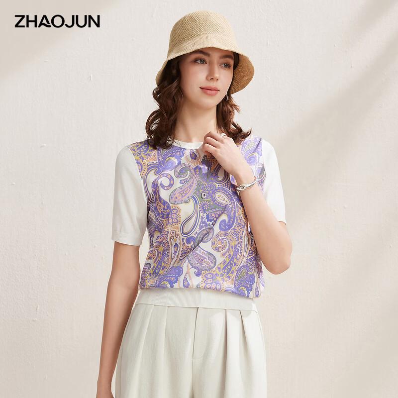 Zhaojun Women s Retro Paisley Silk Blend Short-Sleeve T-Shirt L