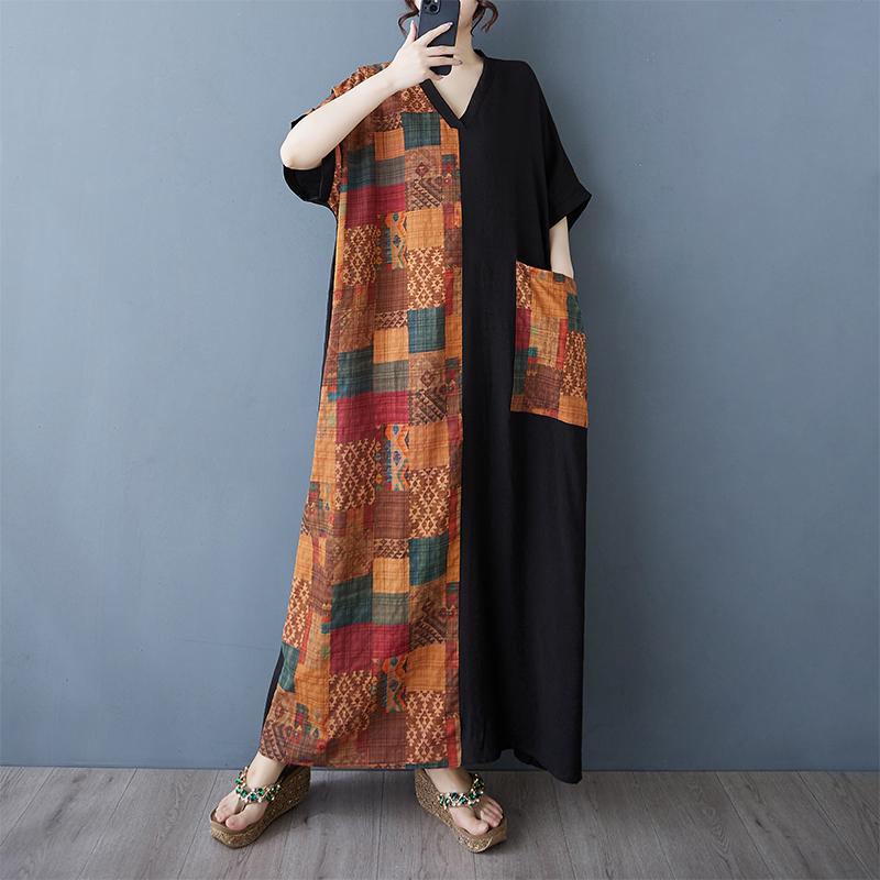 DIMANAF New Women 2025 Plus Size Summer Long Casual Dress Loose Linen Vintage Basic Maxi Dress 9847
