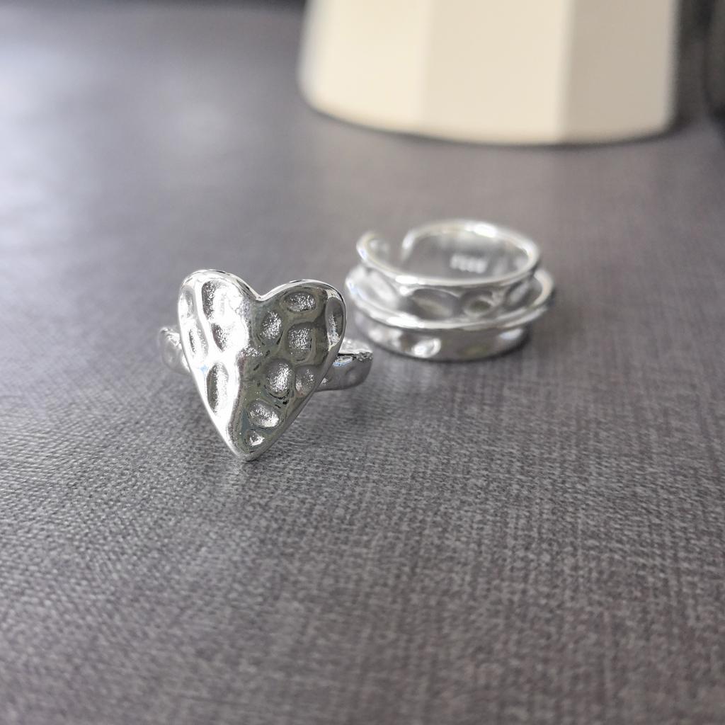 925 Silver Open Finger Ring Punk Heart Irregular Geometric Stackable For Women Girl Jewelry Gift Dropship