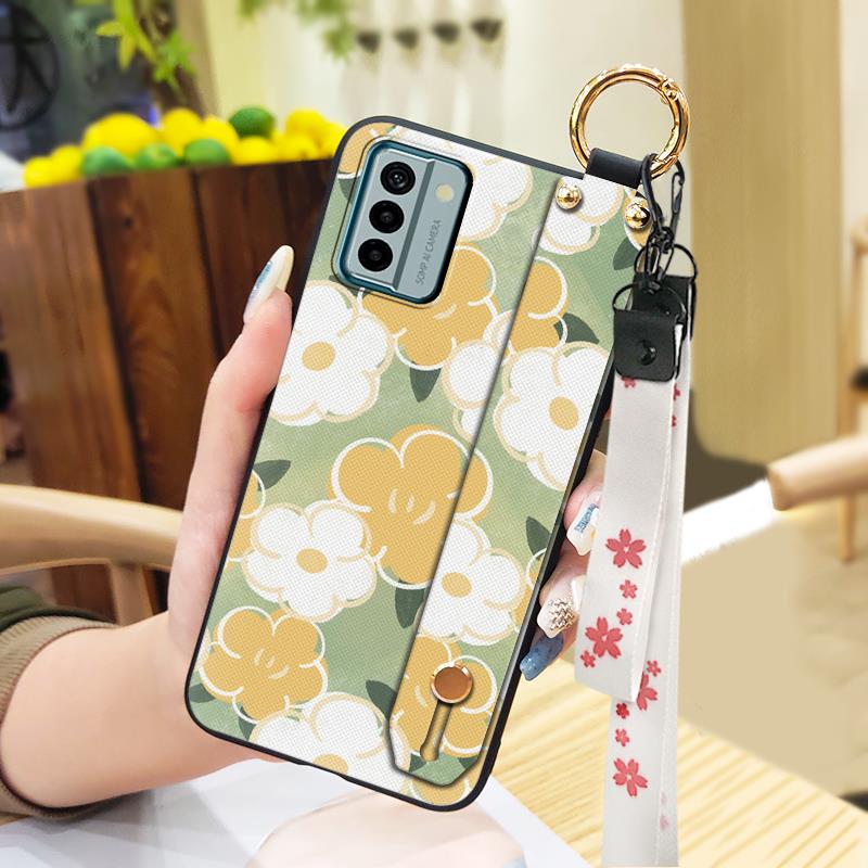 Protective Phone Holder Phone Case For Nokia G22 Silicone Flower Waterproof Wristband Lanyard Ring Dirt-resistant