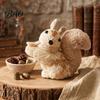 Forest Atmosphere Party Supplies Handmade Straw Deer/Squirrel Christmas Ornaments with Scarf, Retro Pastoral Style Natural Fiber Rustic Animal