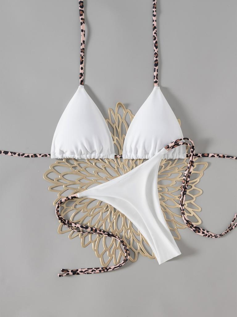 Kontrastní barva ramínka Jednobarevné tanga Sexy bikiny Dvoudílné plavky pro ženy